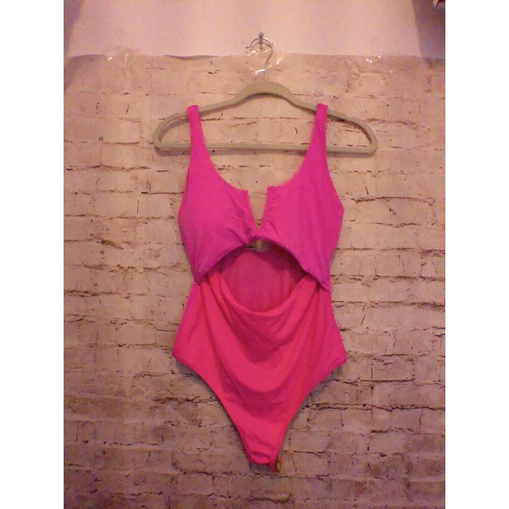 Meyeeka Bathing Suit Womens Large Hot Pink One Piece Cutout Belly High Thigh